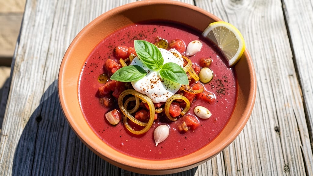 Beach Bar Clarklake Tomato Soup Recipe: Smoky Basil Crunch Over Creamy Tomato Swirls