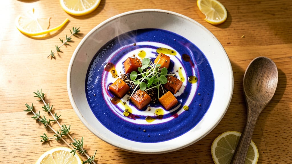 Blue Lemon Butternut Soup Recipe: Vibrant Purple Swirls and Sweet Spice Harmony