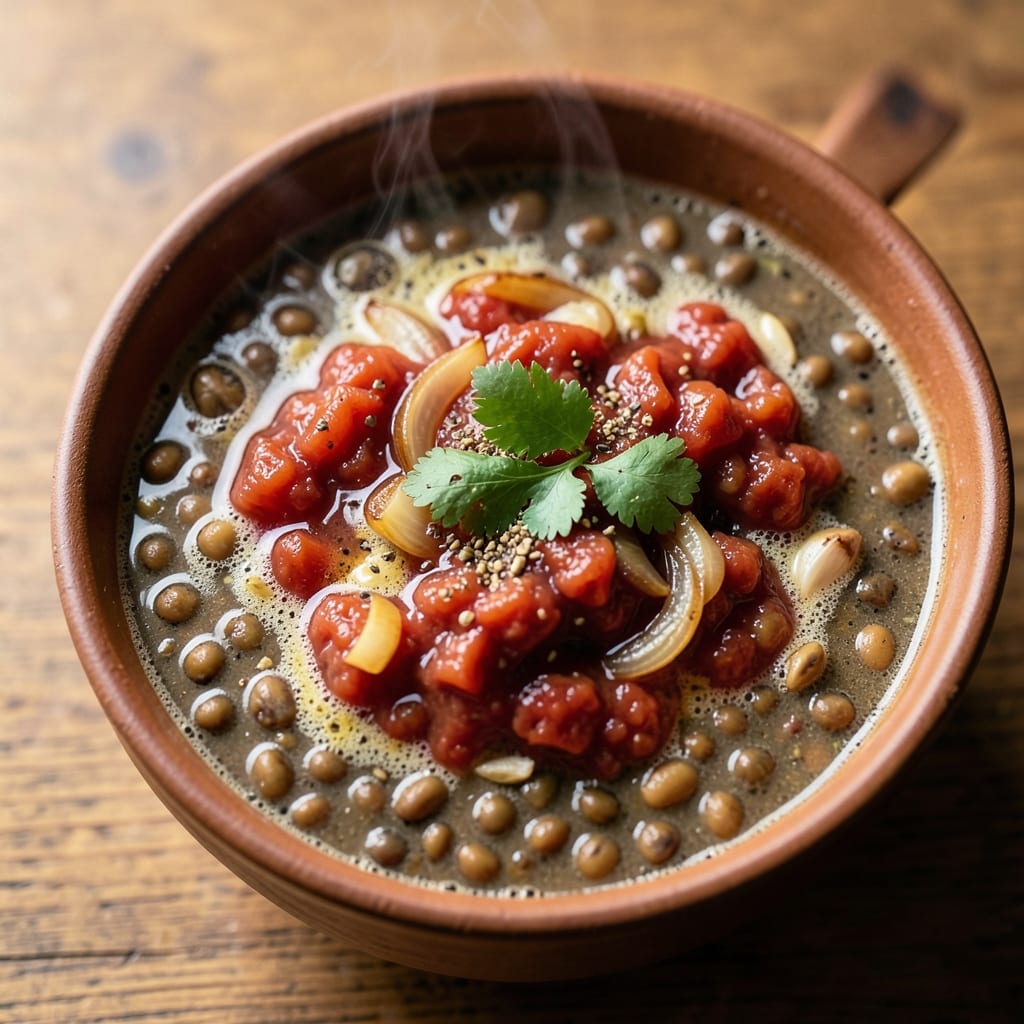 African Lentil Soup Recipe: Spiced Tomato-Braised with Crunchy Topping