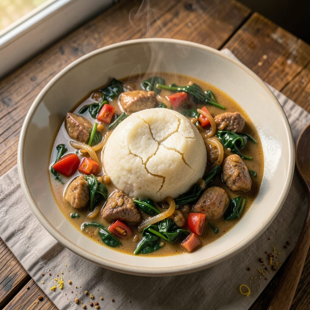 African Fufu Soup Recipe: Pounded Yam and Leafy Greens Harmony