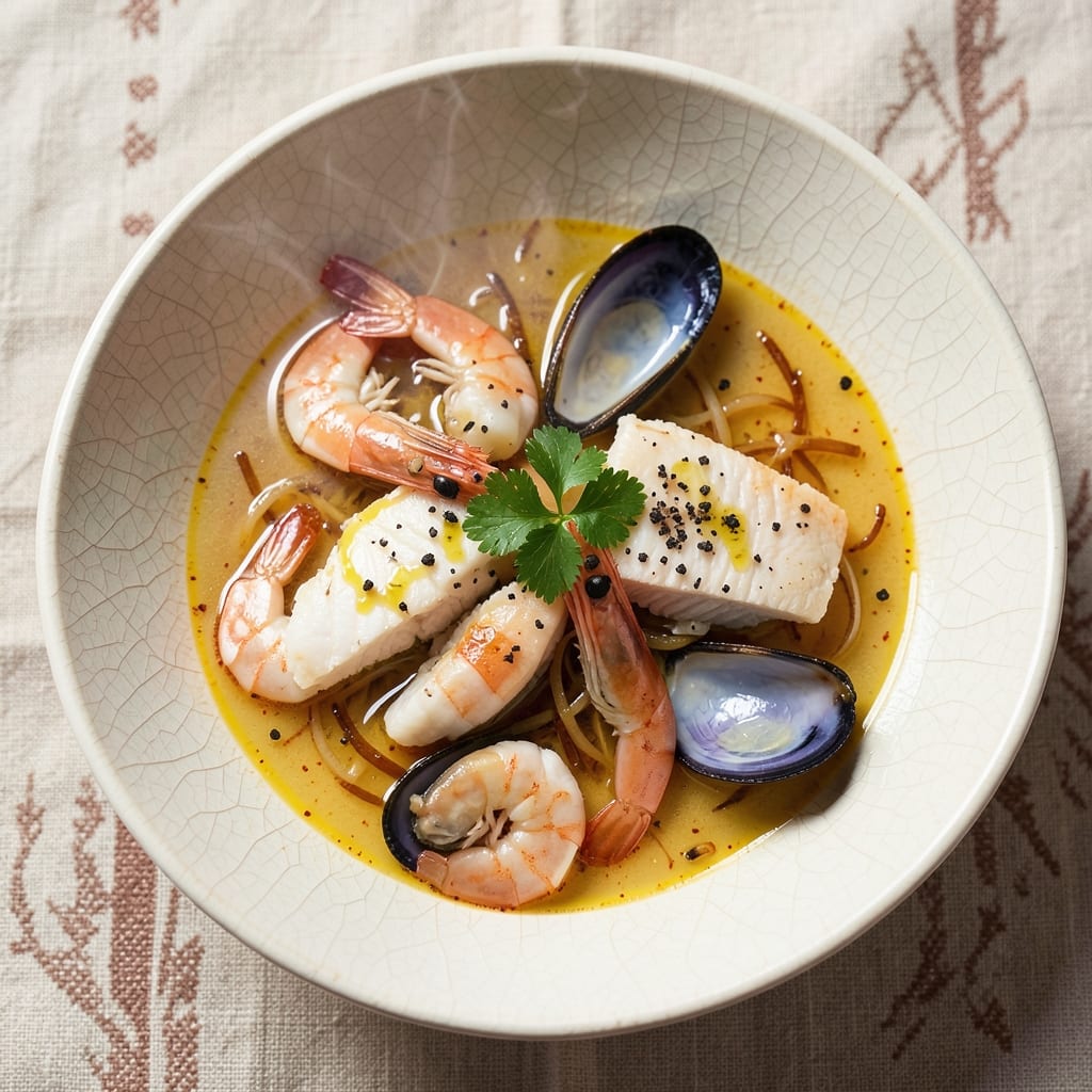 7 Mares Seafood Soup Recipe: Saffron-Infused Broth with Toasted Spice Crunch