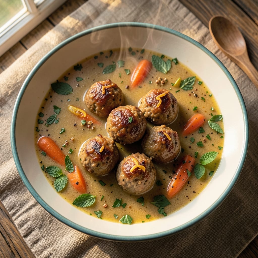 Albondigas Soup Recipe With Mint: Herbed Meatballs in Bright Tomato Broth