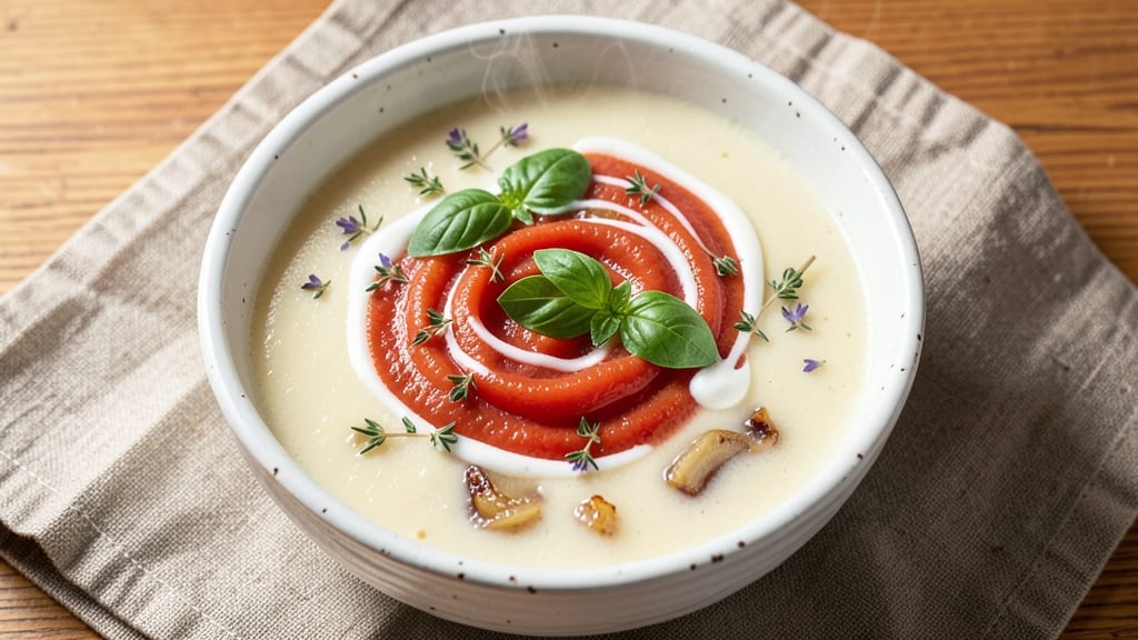 Amy's Tomato Bisque Soup Recipe: Velvety Swirls With Toasted Garlic Crunch