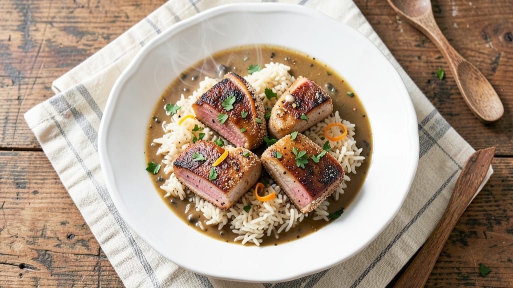 Pork Chops and Rice With Campbell's Mushroom Soup Recipe: One-Pan Creamy Crispy Comfort