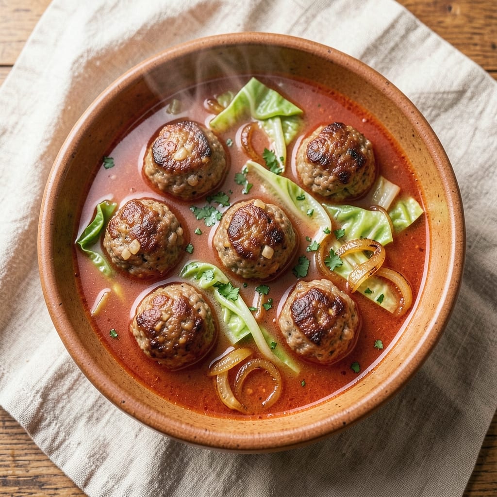 Albondigas Soup Recipe with Cabbage: Meatballs Simmered in Tomato-Broth Richness