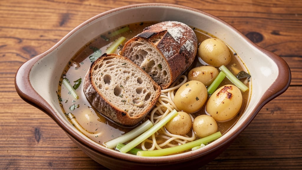 Boat Soup Recipe: Celery Crown Crunch Over Silky Potato Swirls