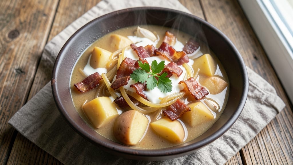 Easy Potato Bacon Soup Recipe: Smoky Bacon Bits and Creamy Potato Swirls