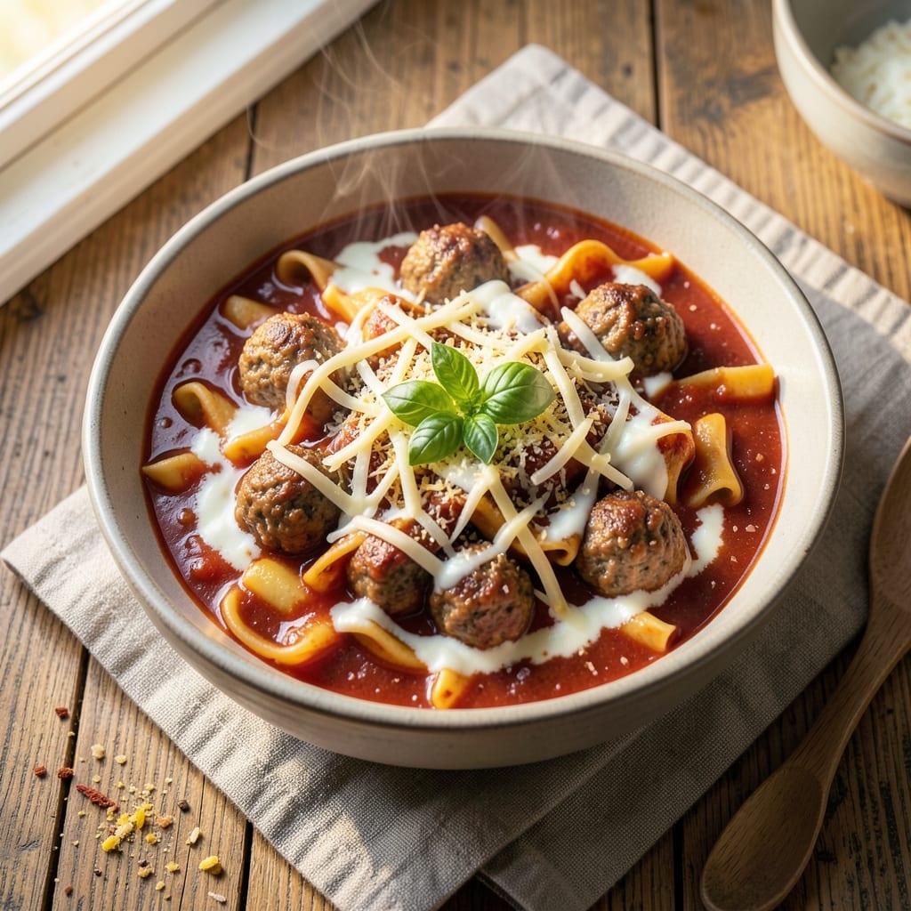 5-Star Lasagna Soup Recipe: Layered Pasta and Meatball Magic
