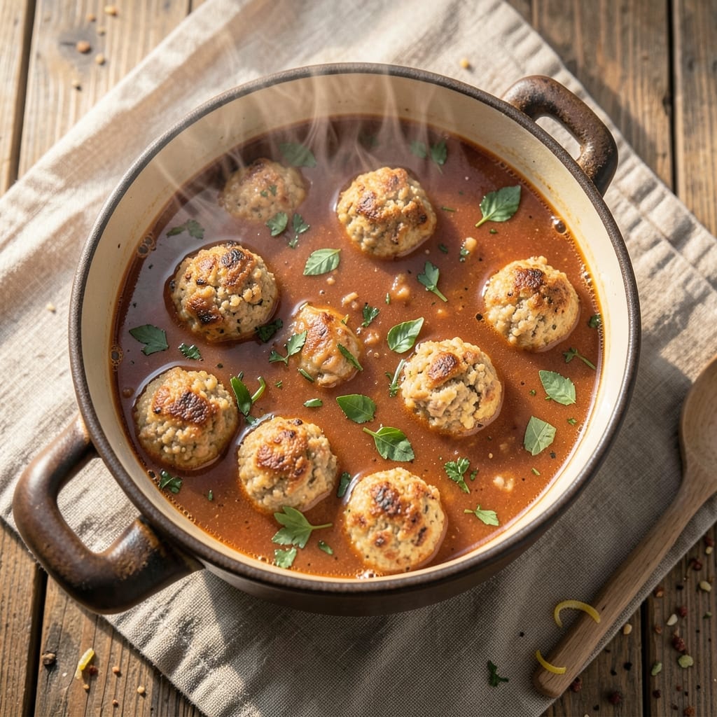 Albondigas Soup Recipe with Ground Turkey: Herbed Meatballs in Tomato-Basil Broth