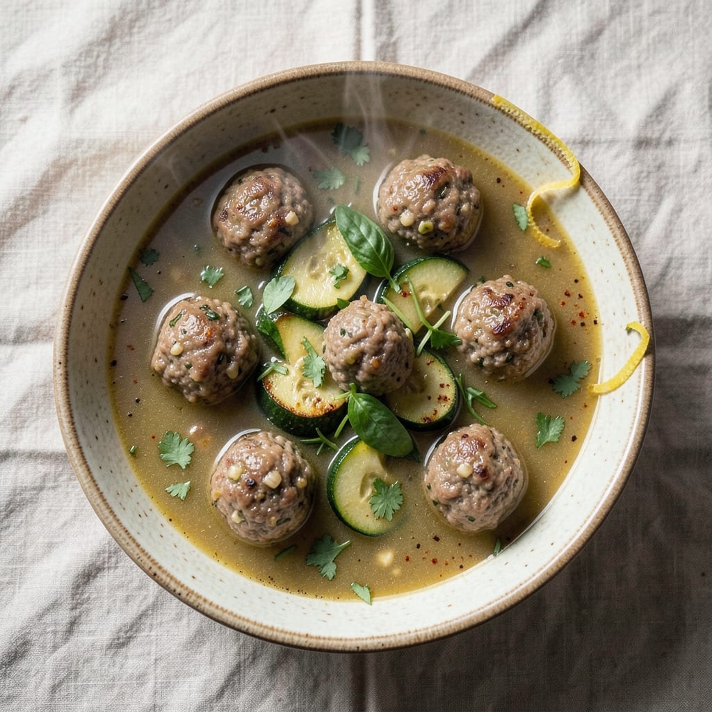 Albondigas Soup Recipe with Zucchini: Meatballs Simmered in Tomato-Basil Broth